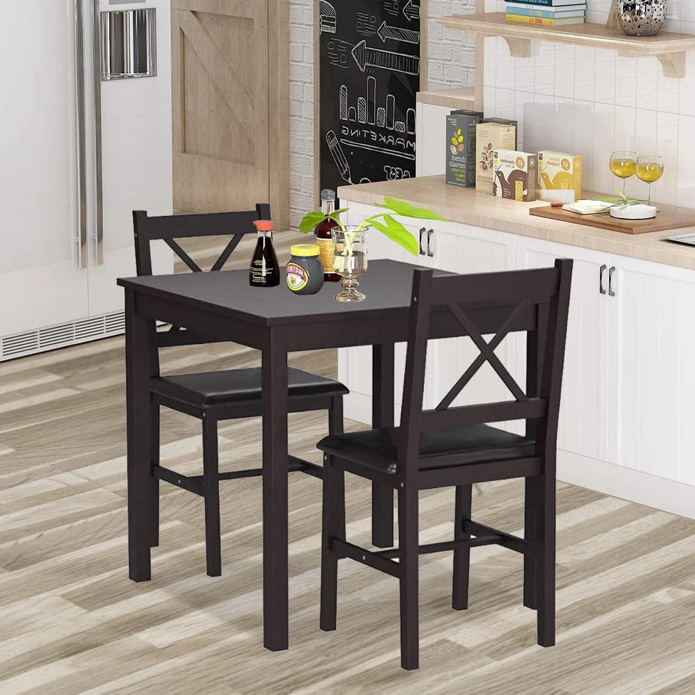 3-Piece Solid Wood Kitchen Table Set for 2 | Pine Dining Table with Upholster...
