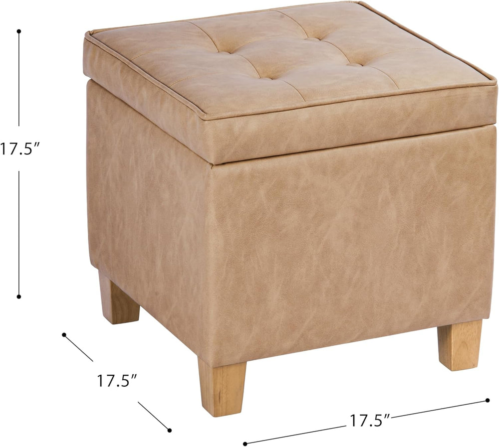 HomePop Square Tufted Storage Ottoman - Sand Faux Leather