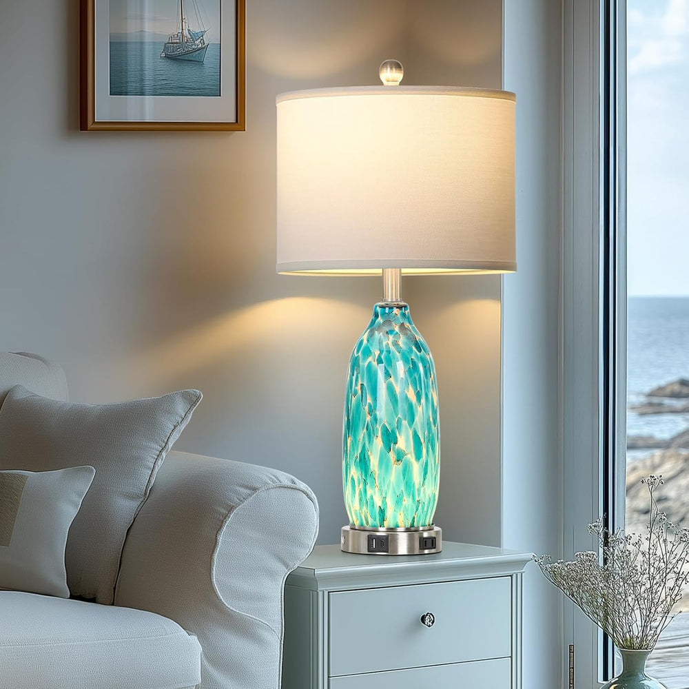 Rinweey 26" Peacock Green Glass Table Lamps Set of 2,Coastal Nautical Be...
