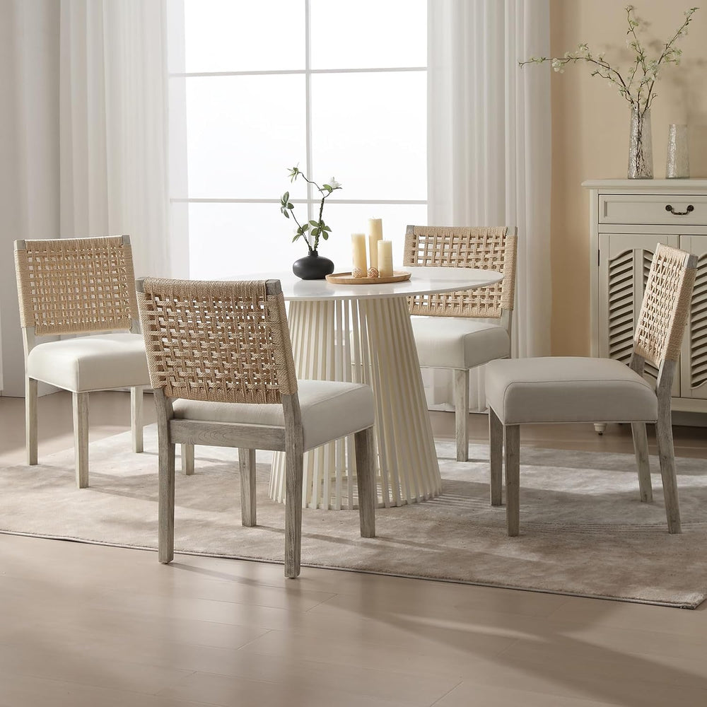 LZAREAL Farmhouse Dining Chairs Set of 4 Linen Fabric Upholstered Accent Side...