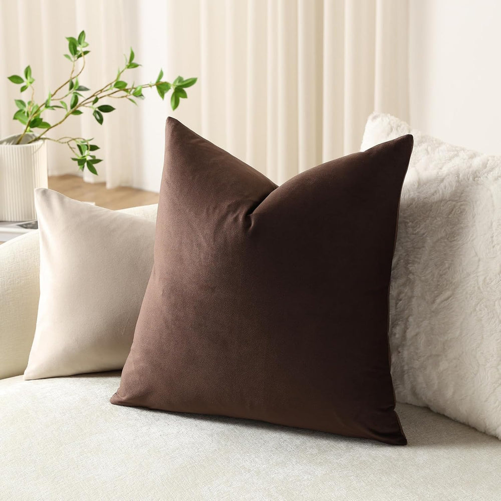 DEZENE Euro Sham Covers 26x26 Chocolate Brown: Pack of 2 Cozy Soft Velvet Squ...
