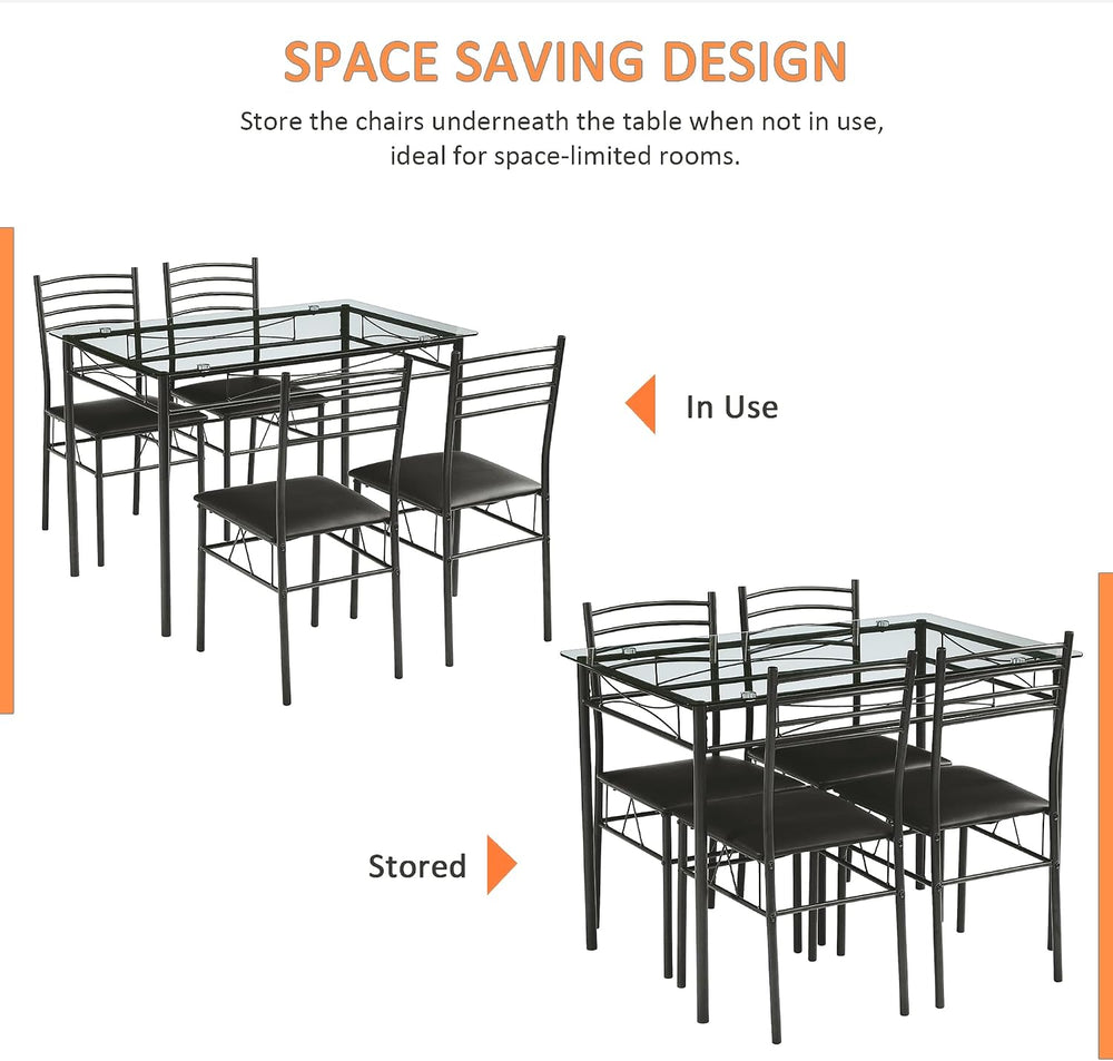 VECELO Kitchen Dining Table and Chairs Set for 4, Padded Seat & Glasses T...