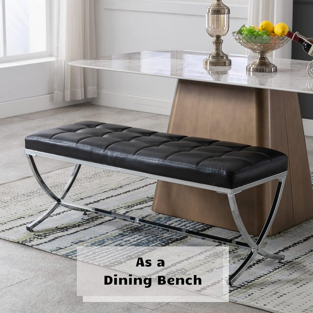 HEAH-YO Modern Dining Bench for Table, Button Tufted Ottoman Bench with Metal...