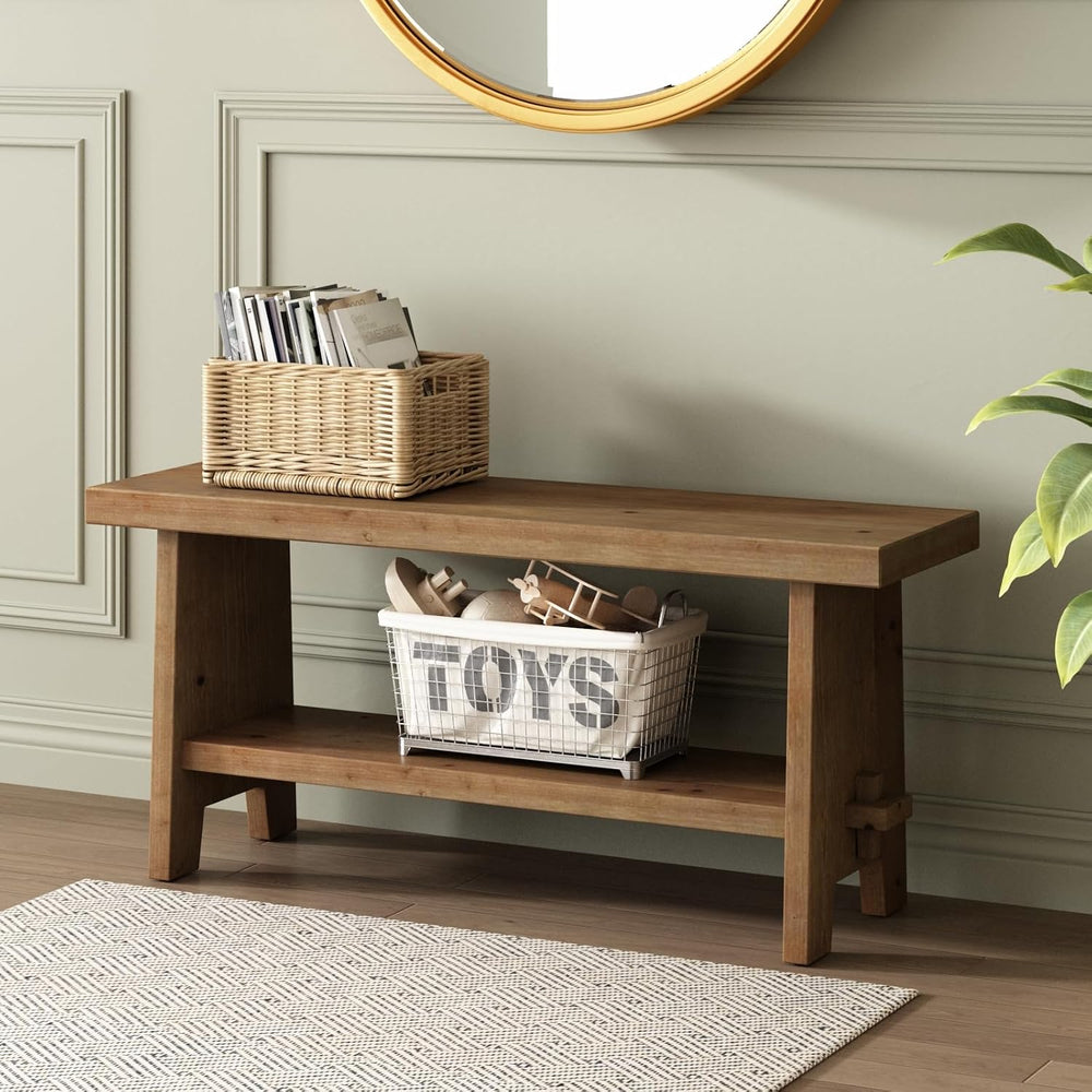 HOKYHOKY Solid Wood Entryway Bench - 39.4" Farmhouse Long Storage Bench,...