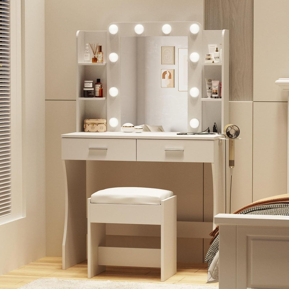 Vabches Vanity Desk with Mirror and Lights,Makeup Vanity Table with Charging ...