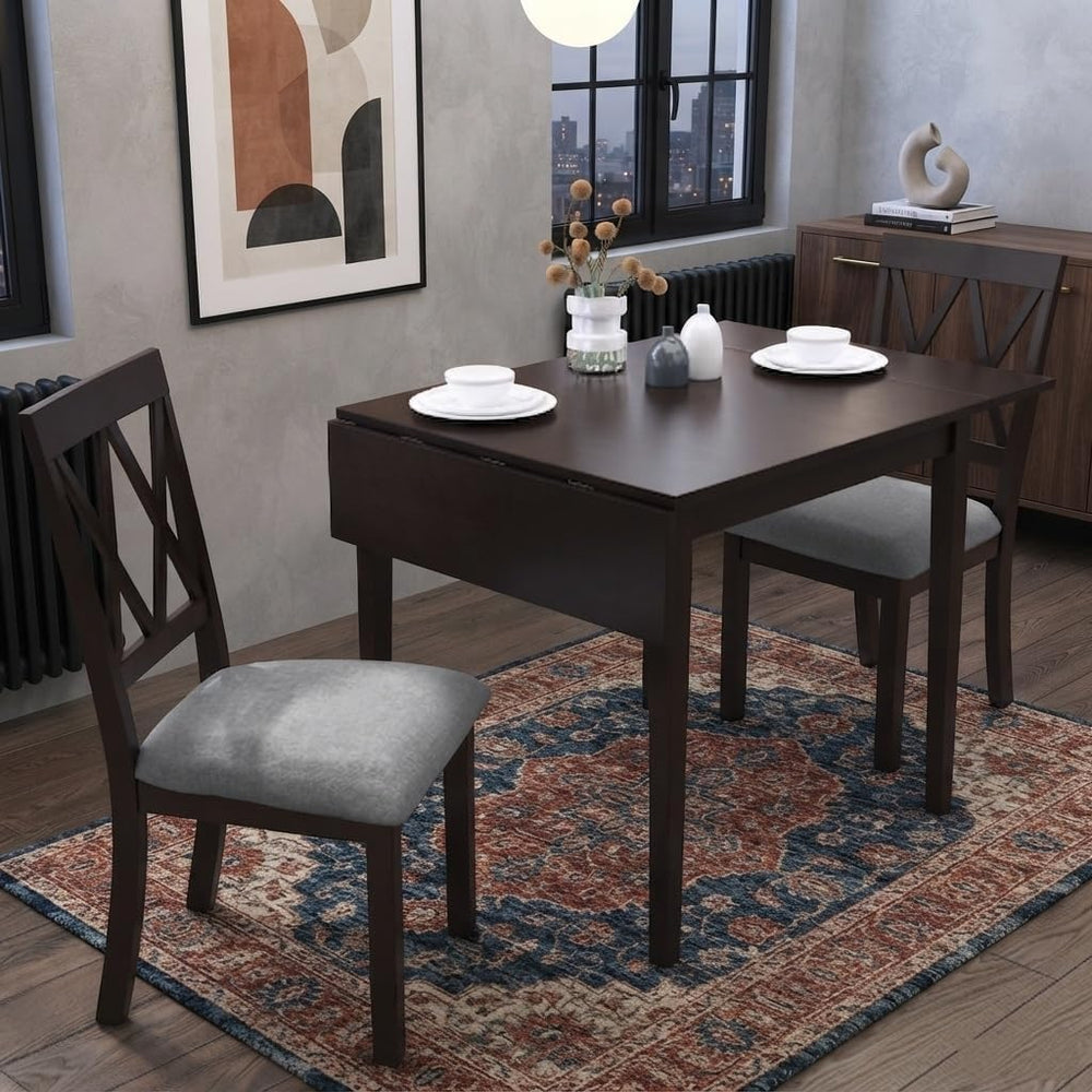 LUMISOL Farmhouse Extendable Kitchen Table Set with Drop Leaf and 2 Chairs, E...