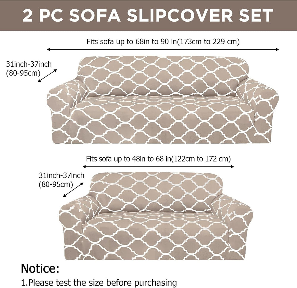 Peryiter 2 Pcs Khaki Couch and Loveseat Sofa Covers,2 Size