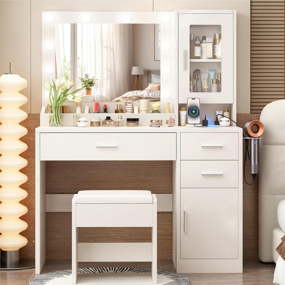Makeup Vanity Desk set with LED Lights Mirror Chair