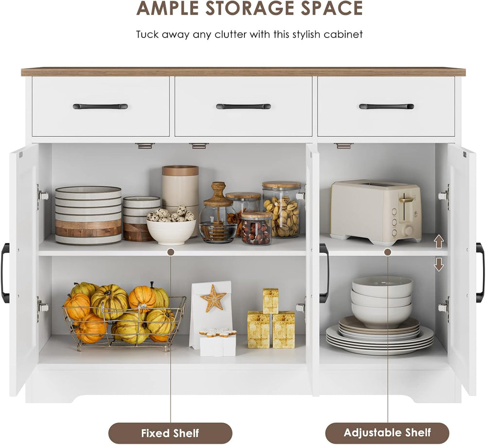 HOSTACK Kitchen Buffet Cabinet with Storage, Sideboard Coffee Bar, White | Fa...