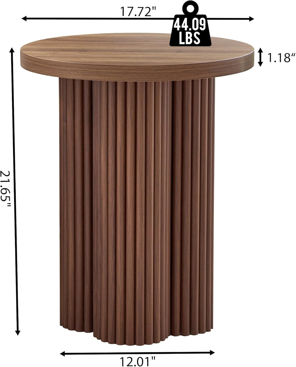 Round Fluted End Table, 17.7'' Mid Century Modern Side Table, Circle ...