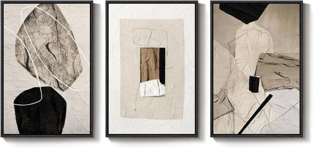 Large Framed Neutral Abstract Wall Art for Living Room,Set of 3, 24x36 In