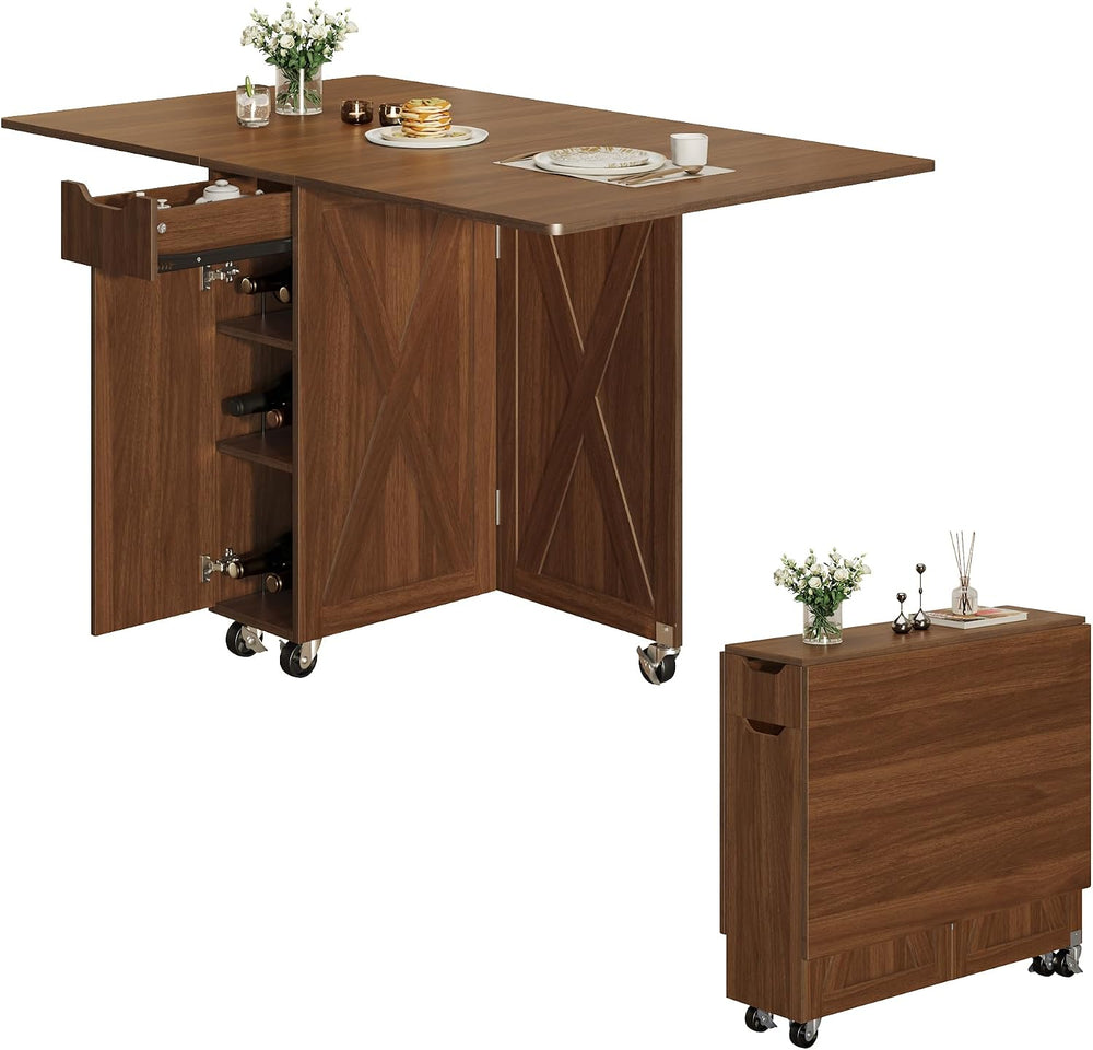 3imothrix Folding Dining Table, Dinner Table with Drawer and Storage and Shel...