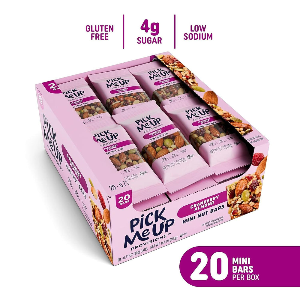 Pick Me Up Provisions Mini Cranberry Almond Nut Bar, 0.71 oz, 20/Bx