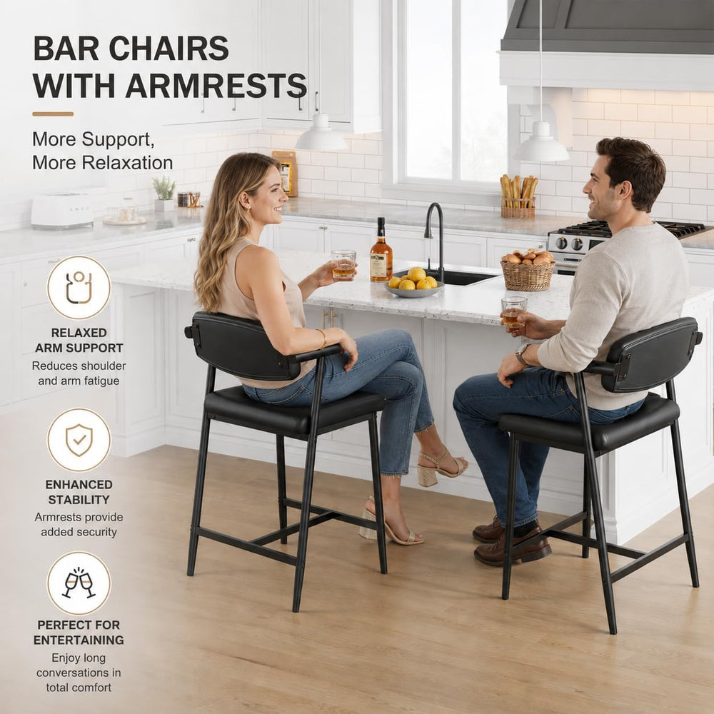 IDEALHOUSE Counter Height Bar Stools Set of 2 With Arms,26" Upholstered ...