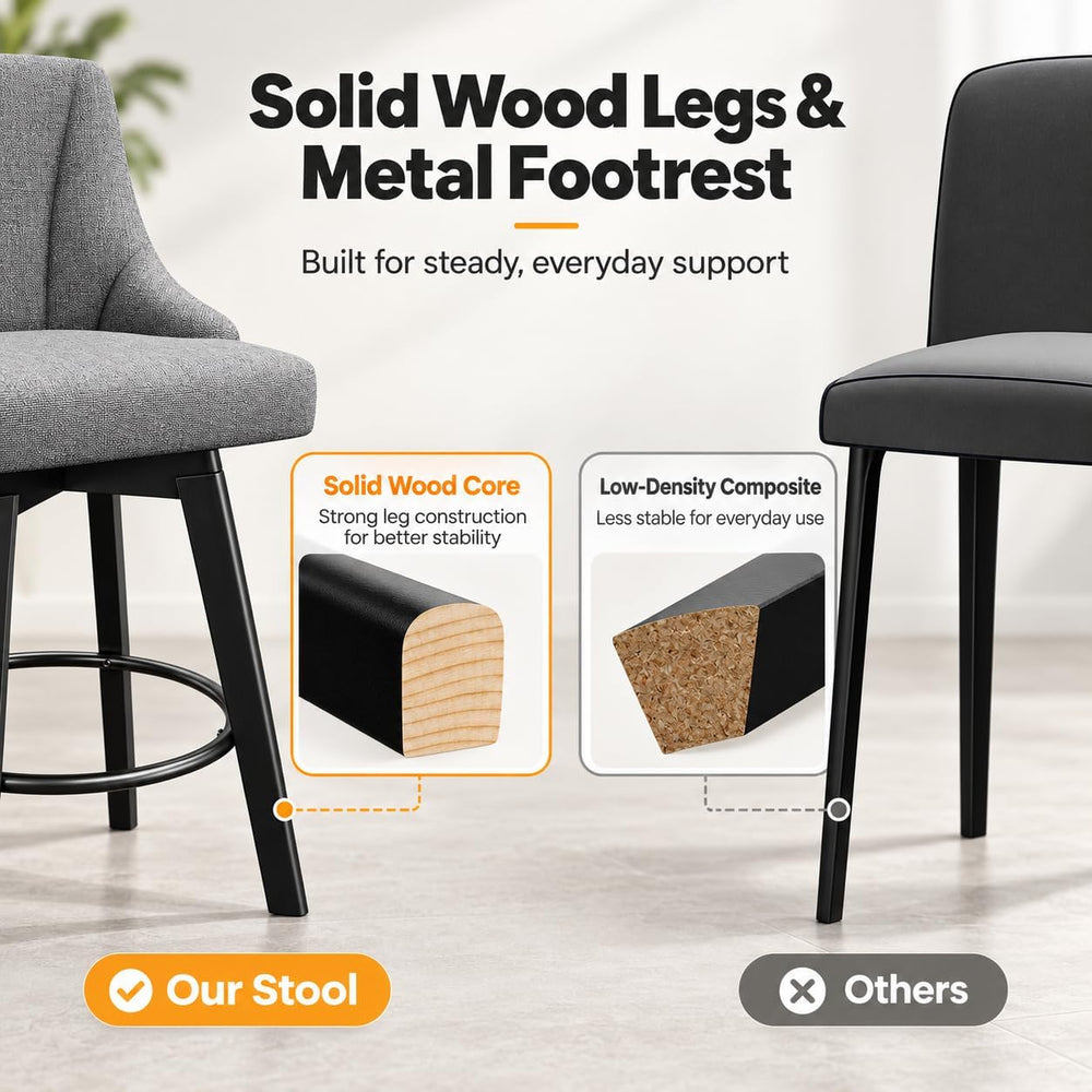 YaFiti 24" Swivel Counter Height Bar Stools Set of 3, Dark Gray