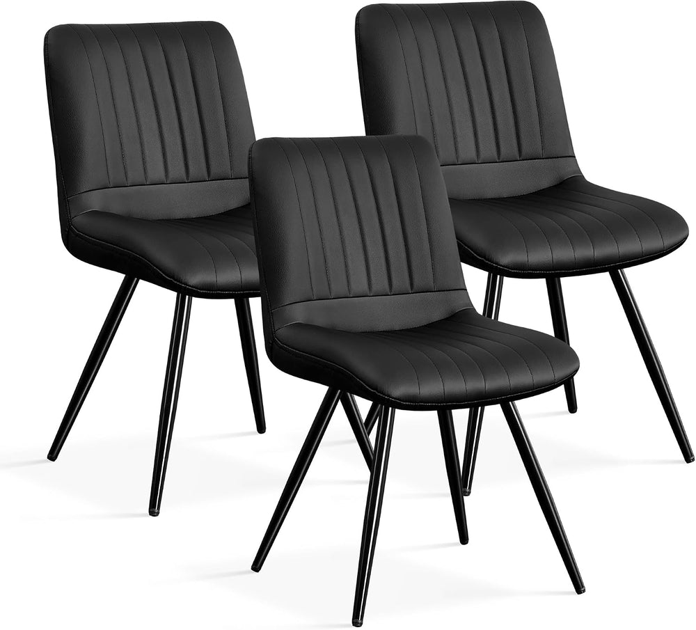 Dining Chairs Set of 3, Modern Dining Chairs with Thick Cushions, PU Leather ...