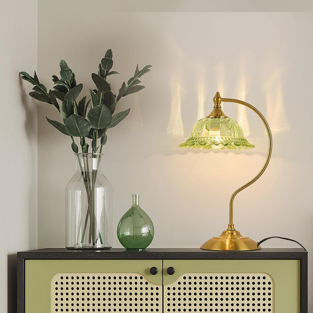 Green Table Lamp for Living Room Vintage Lamp Glass Flower Lamp
