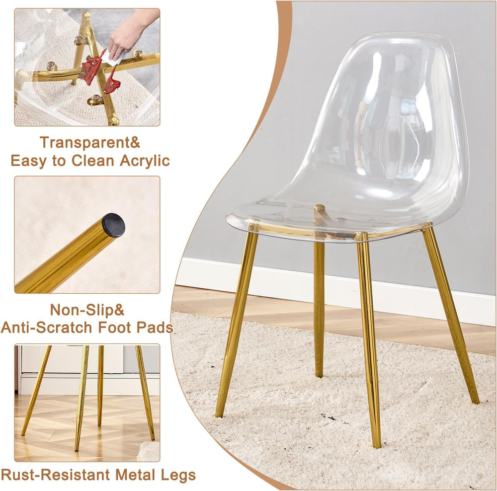 Ebullient Glass Dining Table Set for 4, 51" Clear Tempered Glass Tableto...