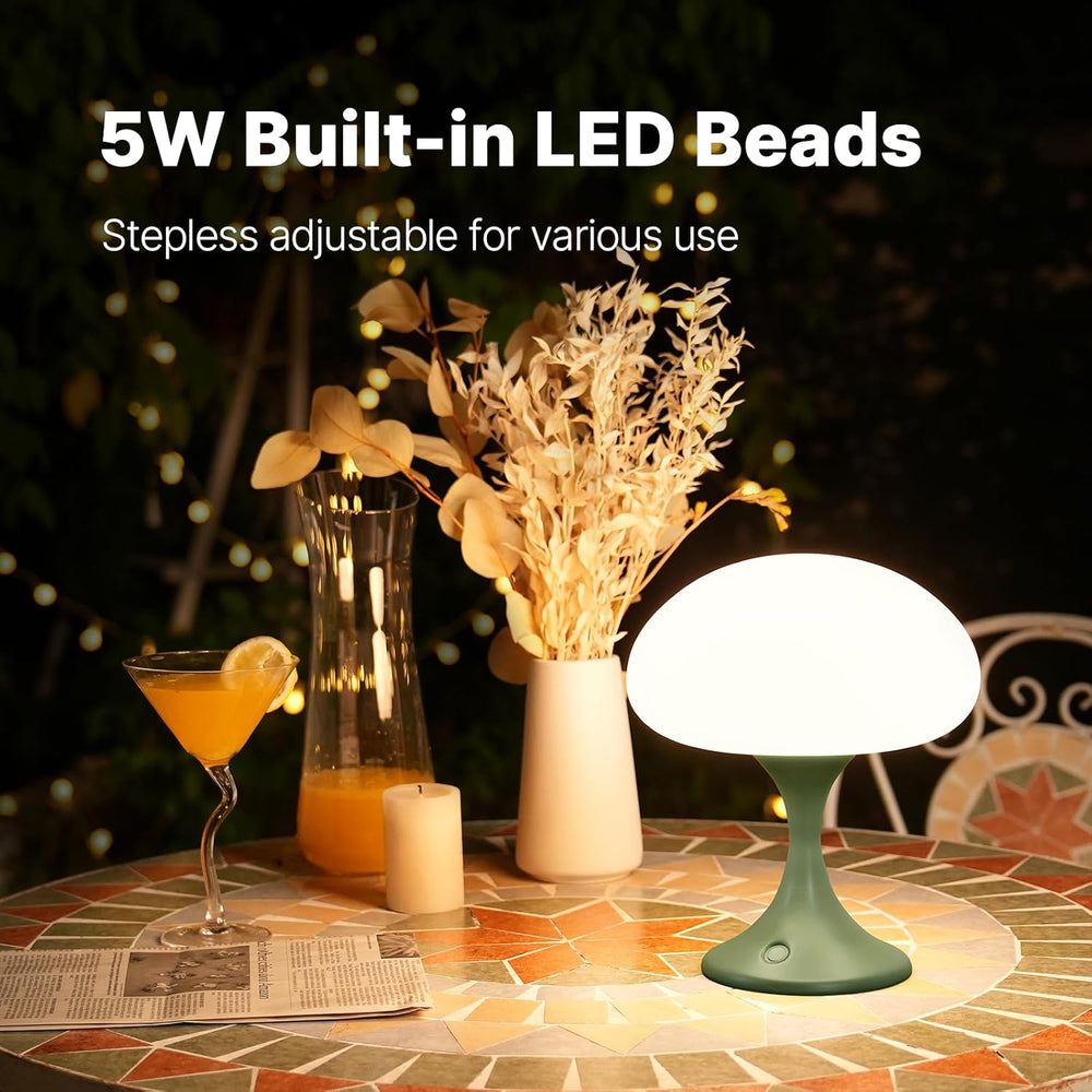 MAGCHARM Mushroom Lamp, 5W LED Cordless Rechargeable Table Lamp with Glass Sh...