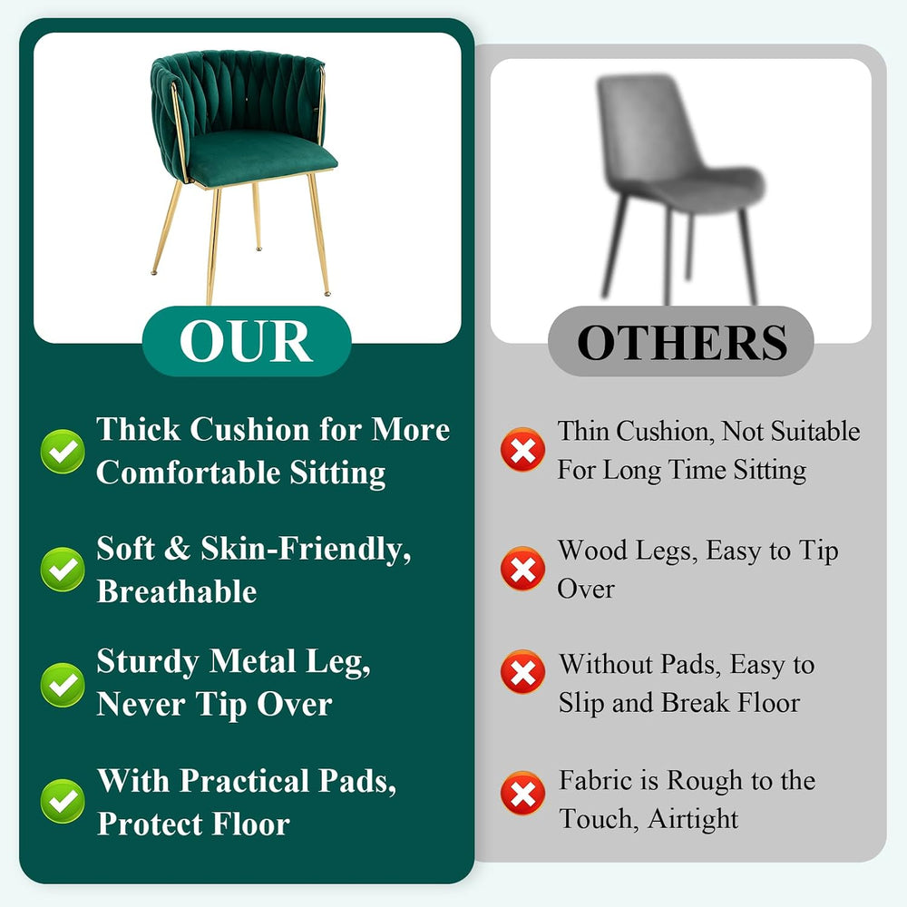 NIOIIKIT Modern Velvet Dining Chairs Set of 2 Hand Weaving Accent Chairs Livi...