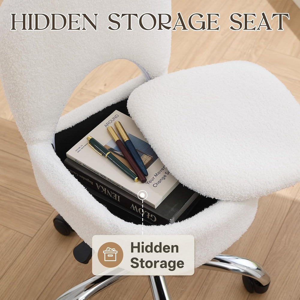 Home Office Chair Fold Swivel Vanity Chair with Storage Back Wheel
