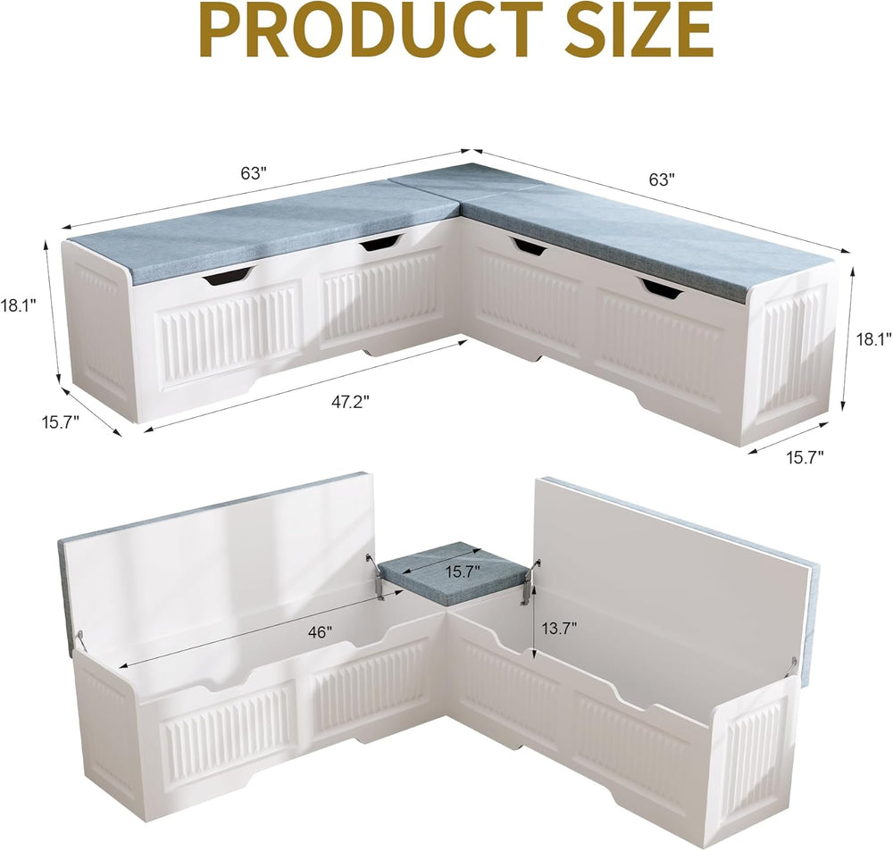 L-Shaped Storage Bench, Corner Bench with Storage,Kitchen Breakfast Nook Benc...