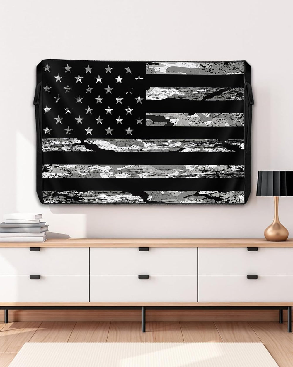 American Flag Outdoor TV Cover 48 to 50 Inch Weatherproof, Camouflage Black S...