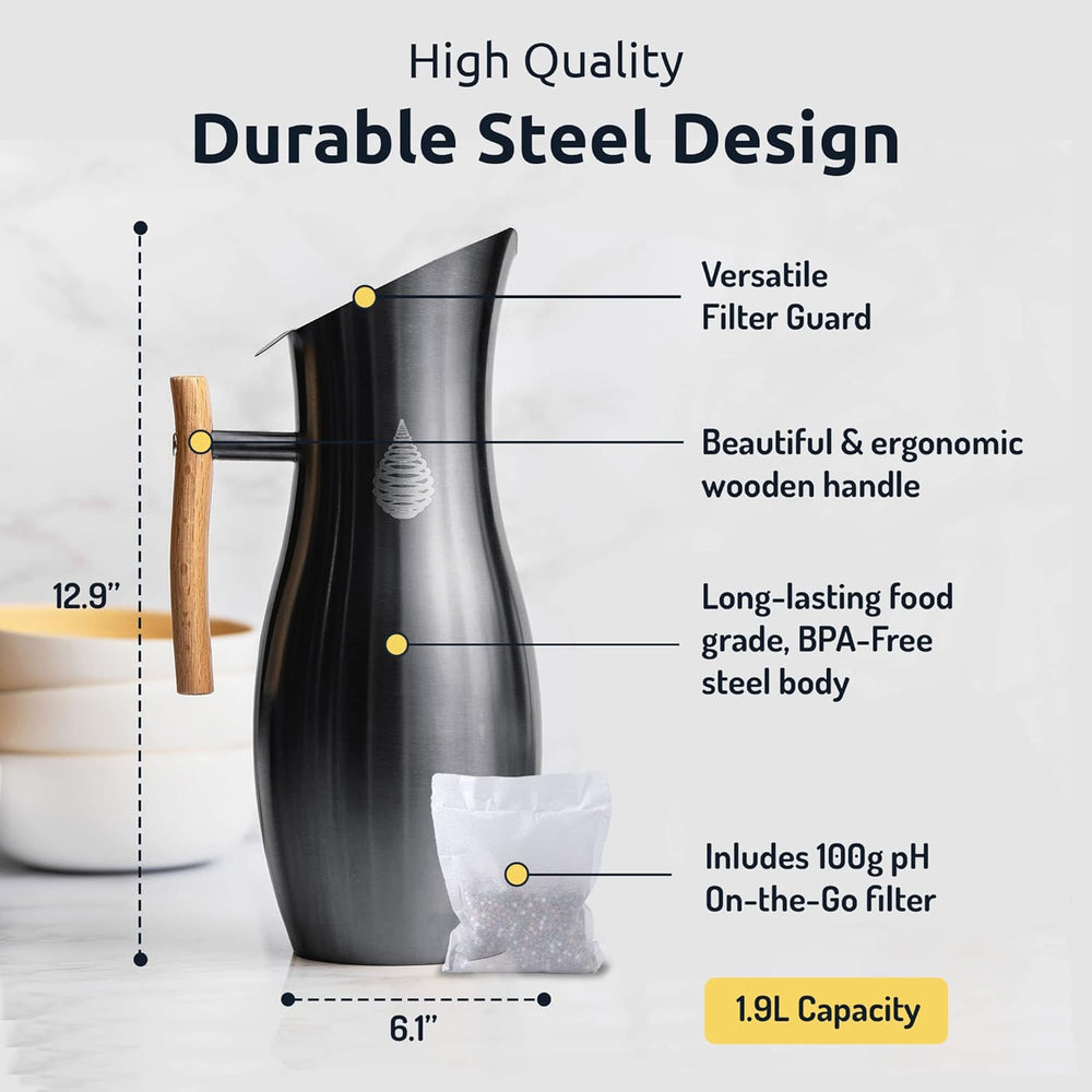 Invigorated Water Alkaline Water Filter Pitcher, Stainless Steel, 8-Cups