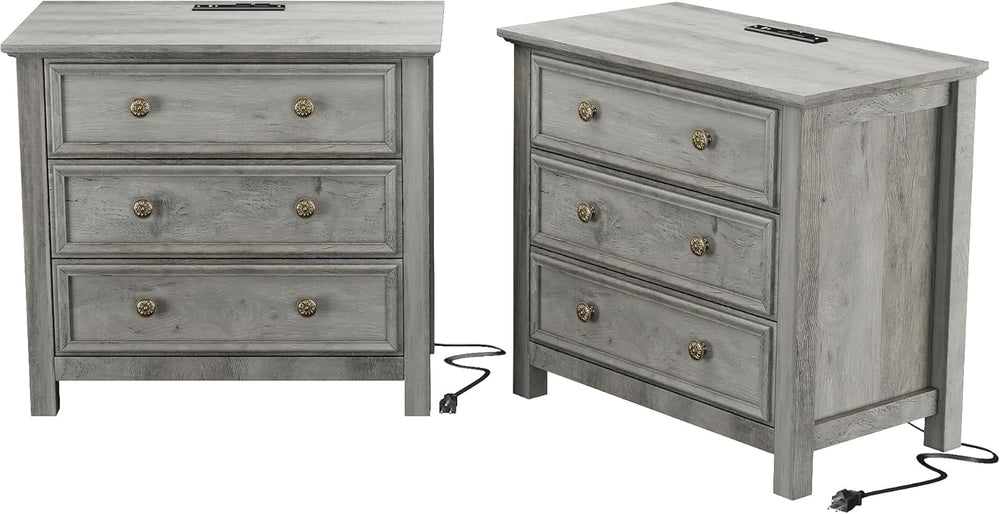 LGHM Set of 2 Large Nightstand with Charger Station, 27" W Night Stand w...