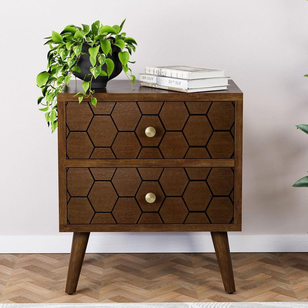 HOMPUS Wood Nightstand Set of 2, Modern Nightstand with Drawers Set 2 w Honey...