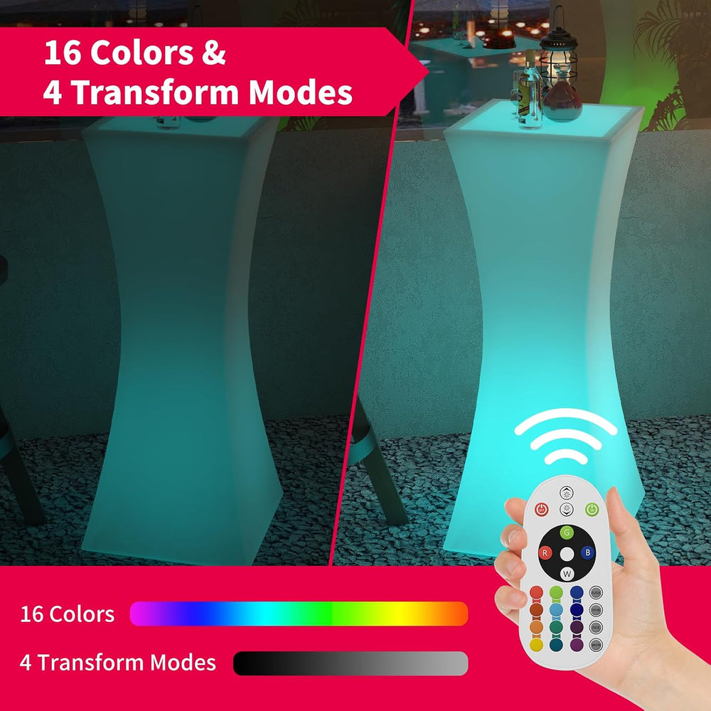 MUZZ Led Cocktail Table with Remote,16 Color Changing LED Light Up Pub Table,...