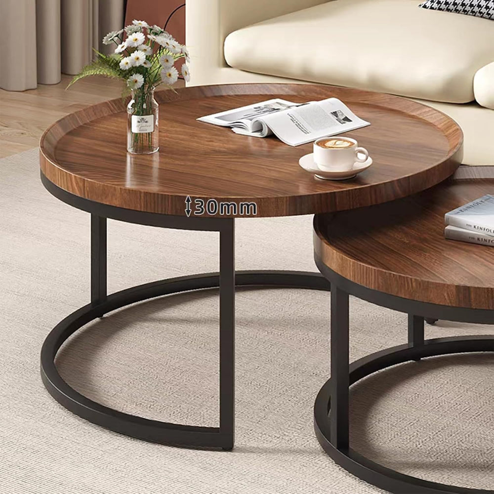 Round Nesting Coffee Table Modern Nesting Side Set of 2 End Table, for Living...