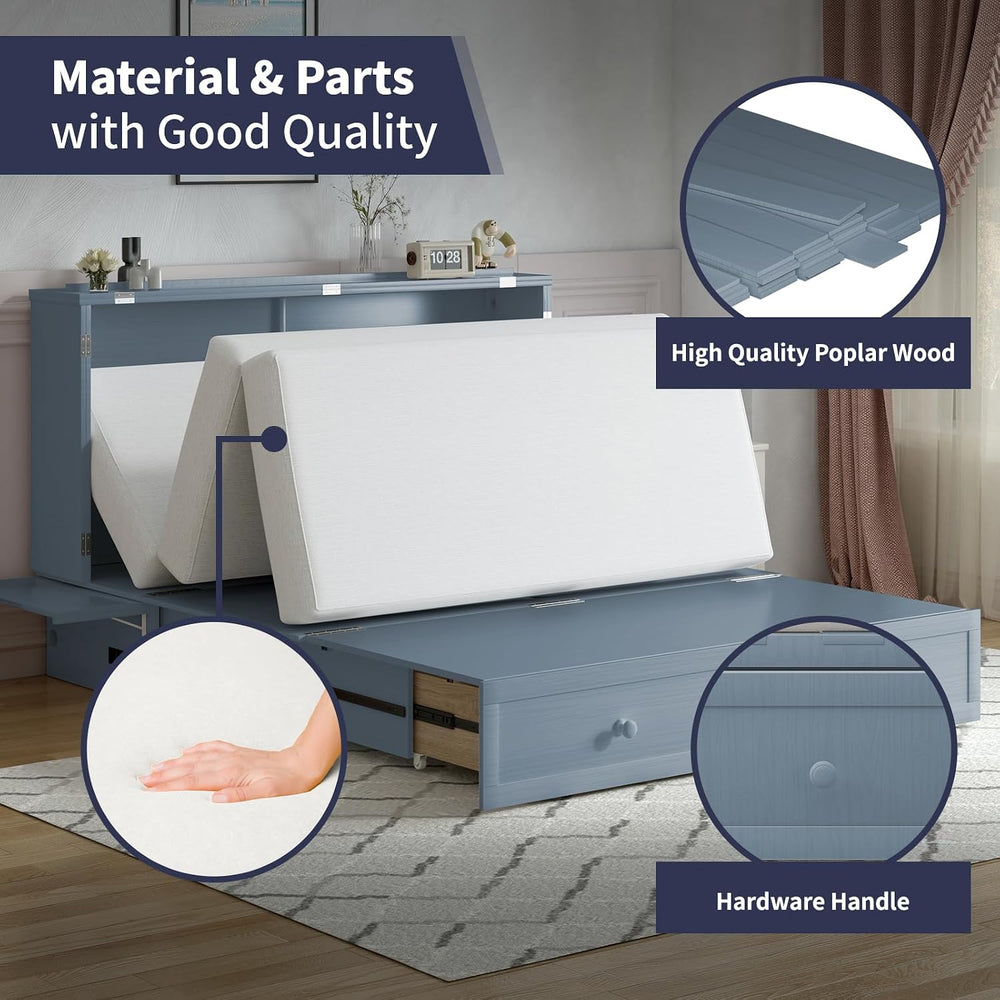 ijuicy Murphy Cube Bed Queen with Memory Foam Mattress-Grayish Blue | USB Cha...