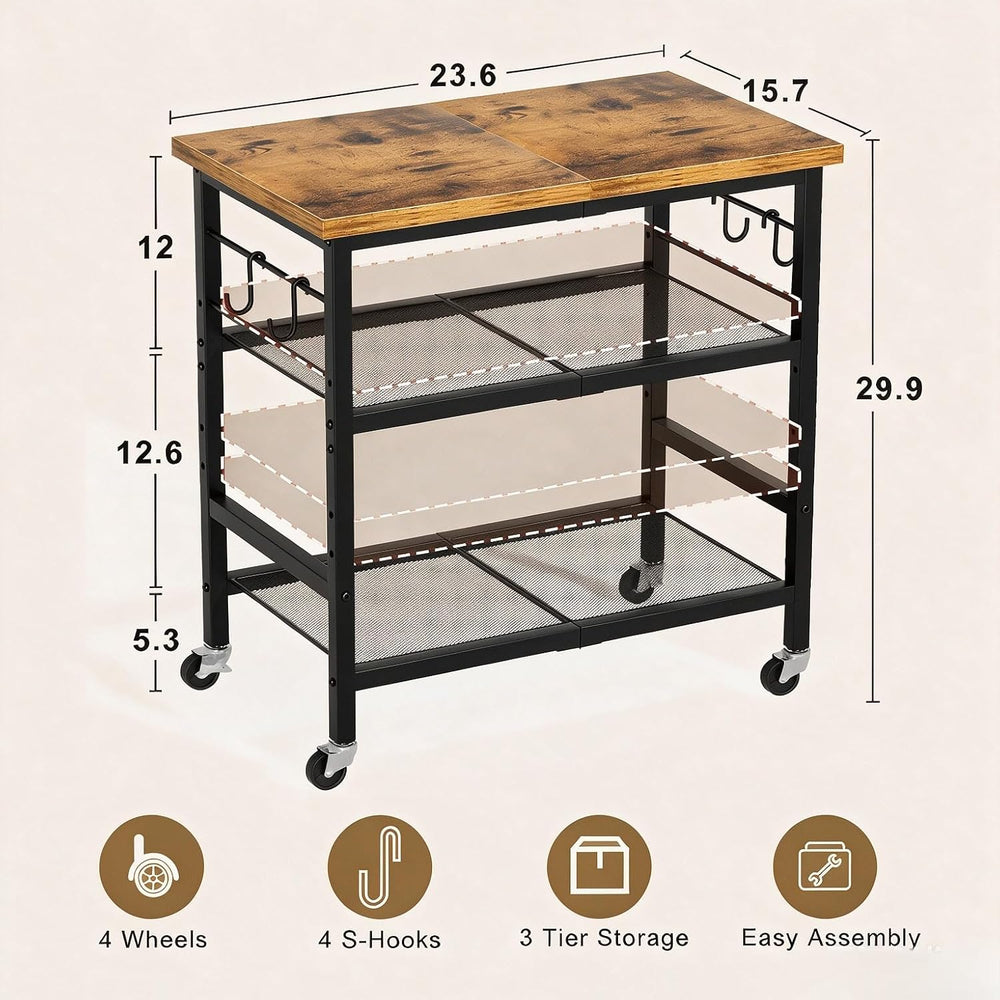 Rolling Kitchen Microwave Cart, 3 Tier Microwave Stand with Wheels, Bathroom ...