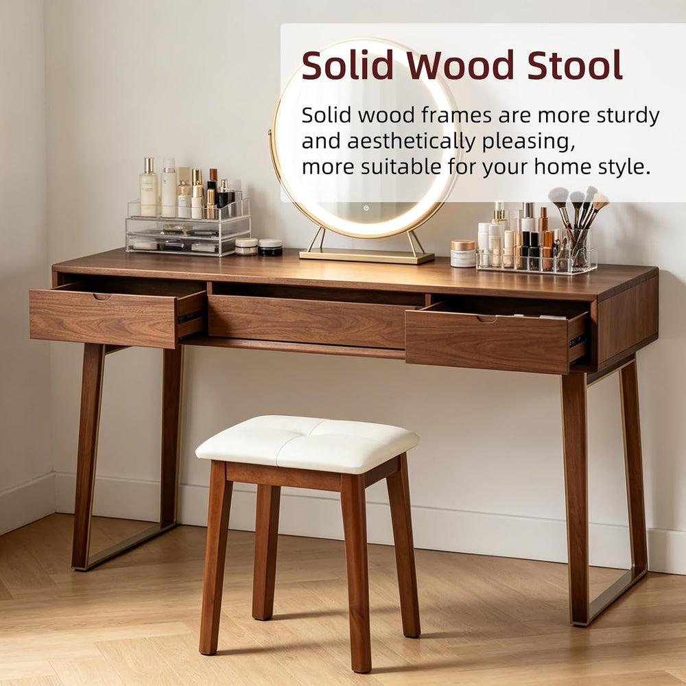 Solid Wood Vanity Stool with Cushion | 11"D x 15"W x 18" H - S...