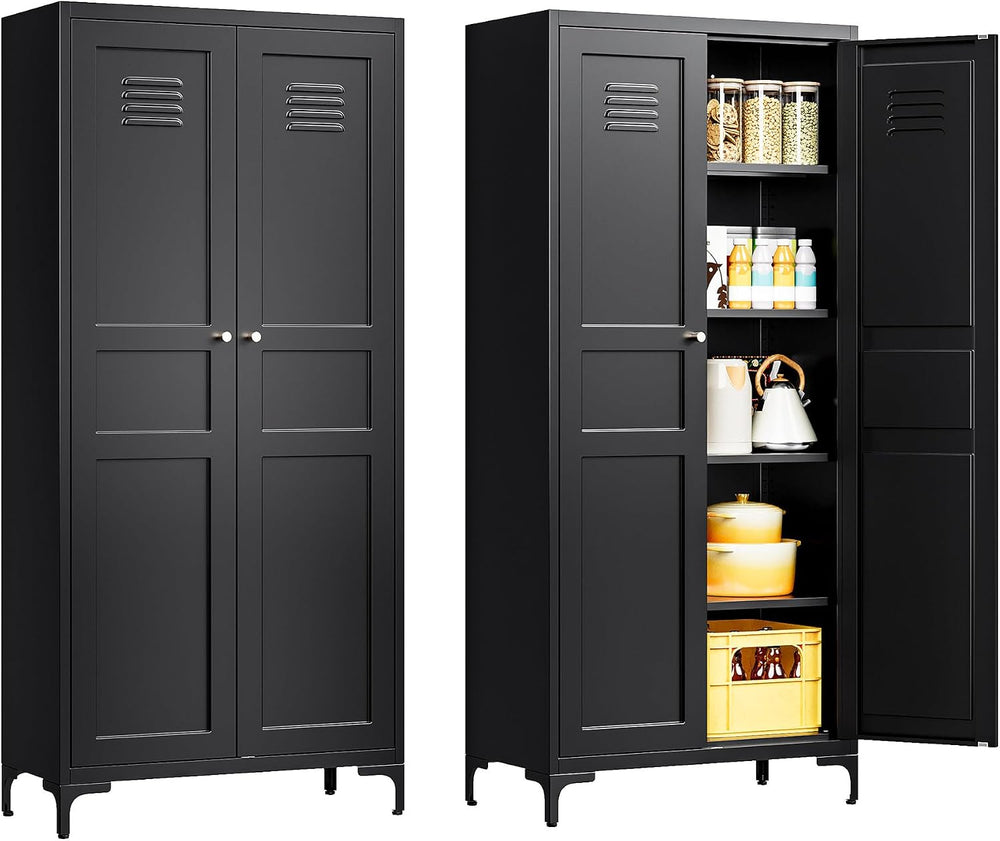 Black Kitchen Pantry Storage Cabinet,Pantry Cabinets with Doors and Adjustabl...