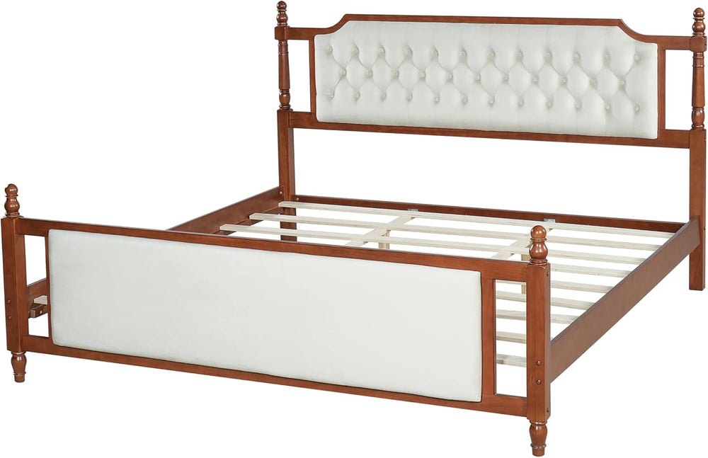 King Size Upholstered Platform Bed with Headboard and Footboard, Brown