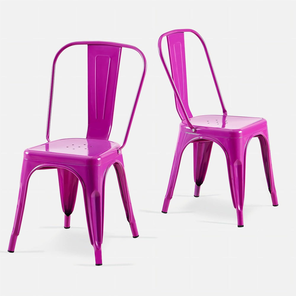 Metal Dining Chairs Set of 2 Enchanting Purple | Stackable Tolix Style Chairs...