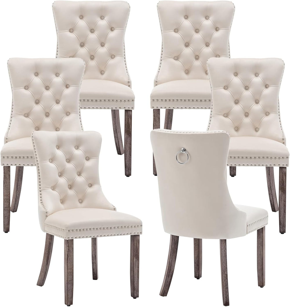 Eifizek Dining Chairs Set of 6 Upholstered Chairs with Tufted Back, Beige