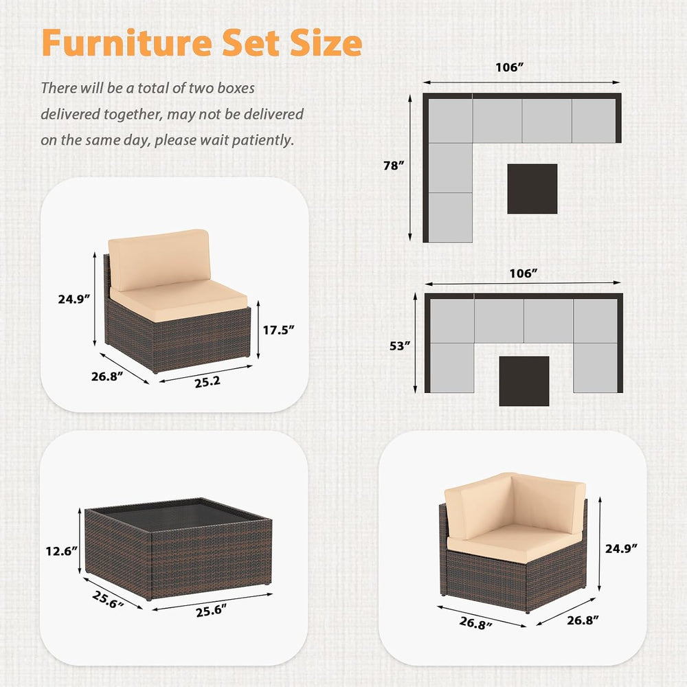 AECOJOY 7 Piece Outdoor Patio Furniture Set, Outdoor Sectional Conversation F...