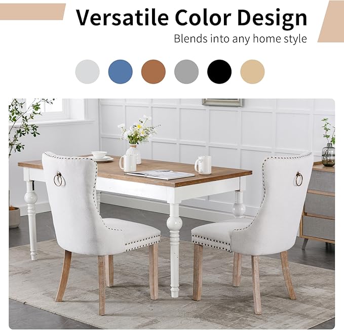 Modern Dining Chairs Set of 2, Tufted Upholstered Dining Chairs with Solid Wo...