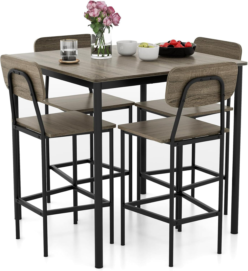 GIANTEX 5-Piece Dining Table Set W/Counter Height Table & 4 Bar Stools, M...