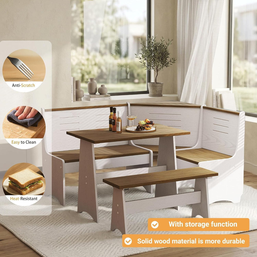 ENOR Breakfast Nook Table Set,Corner Kitchen Table for Dining Room,Brown