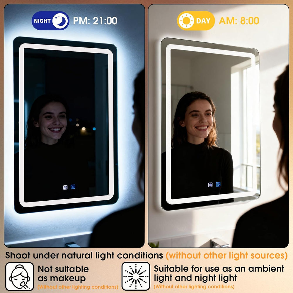 LED Bathroom Mirror, 16 x 24 Inch Anti-Fog Bathroom Mirror with Lights, Stepl...
