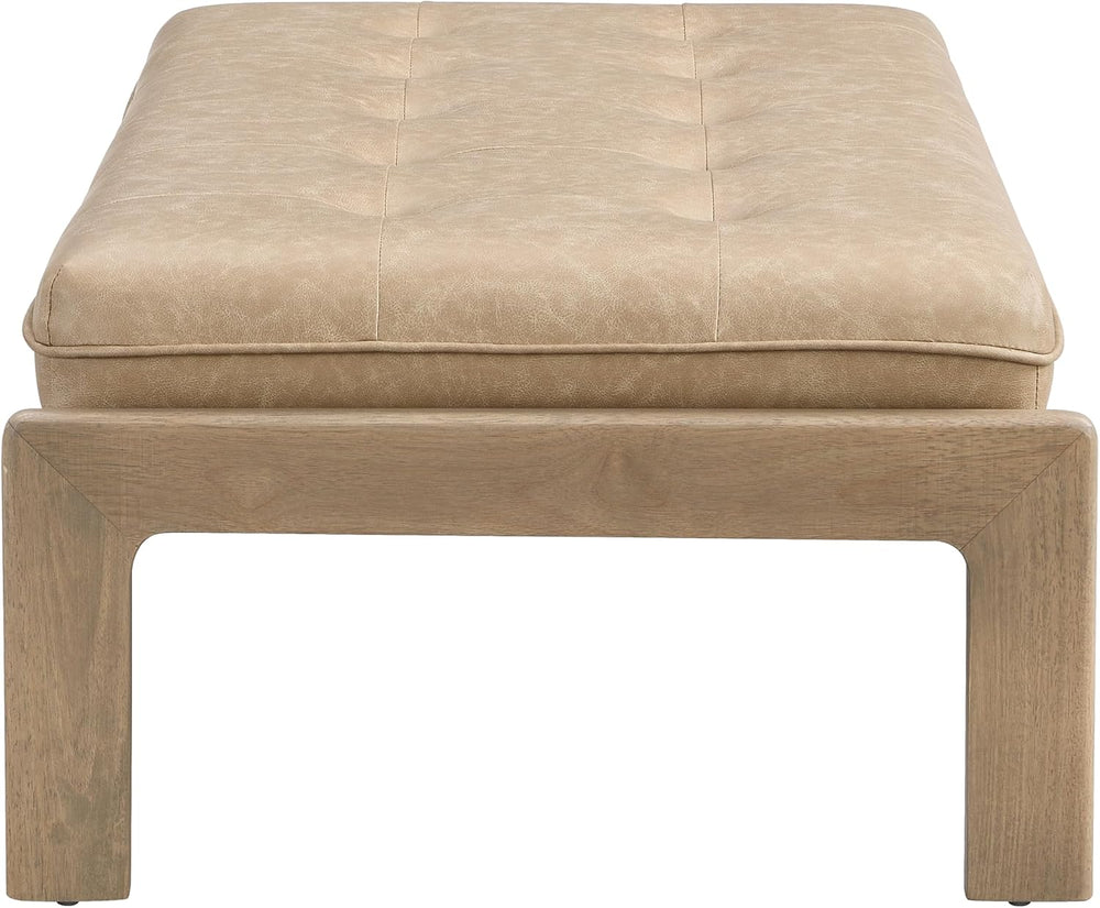 Merax 48.4" Rectangle Tufted Upholstered Cocktail Ottoman, Leather Ottom...