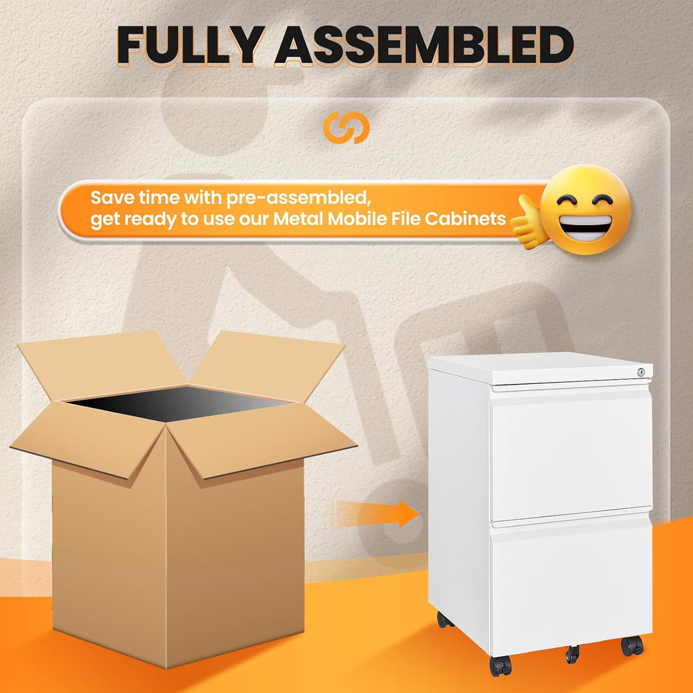 2 Drawer Mobile File Cabinet, Fully Assembled File Cabinets with Lock, Metal ...