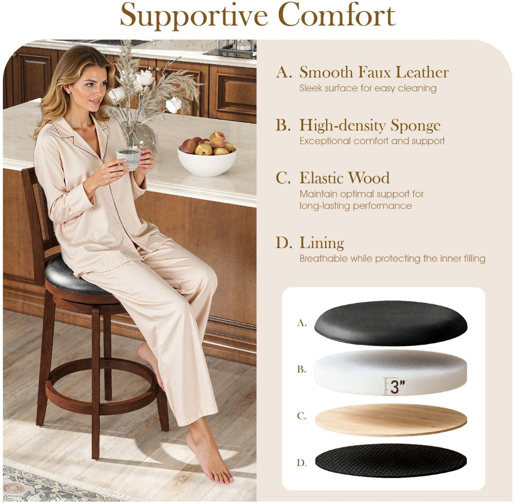 Sophia & William 26 Inch Swivel Bar Stools Set of 6, Counter Height Stools