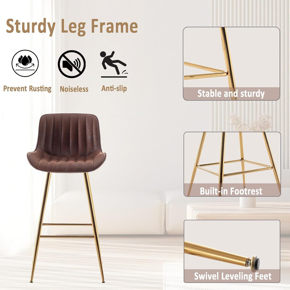Sidanli Bar Height Stools Set of 2, 29 Inch Bar Chairs with Gold Metal Legs, ...