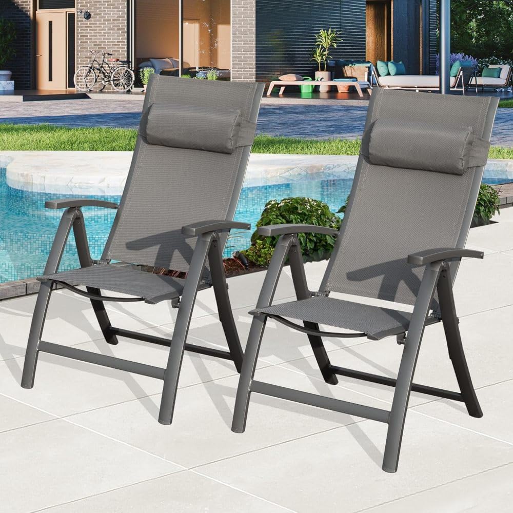Folding Patio Chair with Textilene Seat and Aluminum Frame for Camping, Beach...