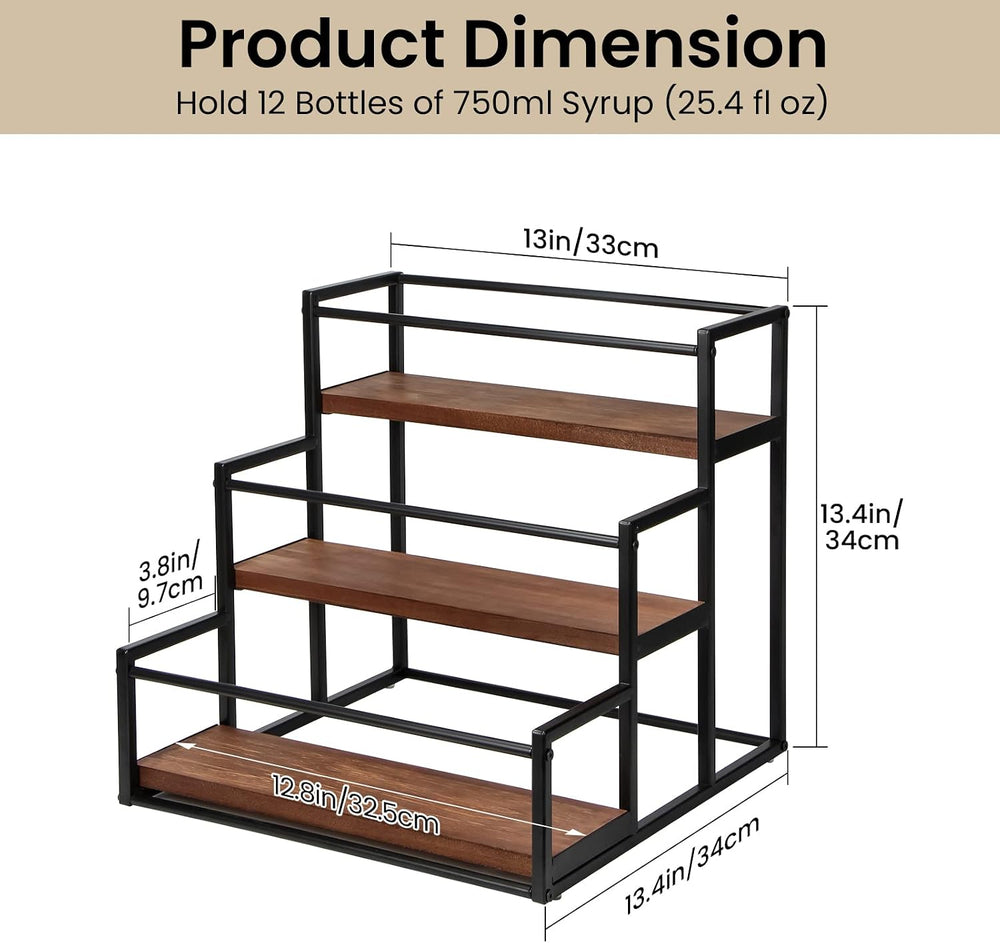 THYGIFTREE 3-Tier Coffee Syrup Organizer for 12 Bottles,Rotating Coffee Syrup...